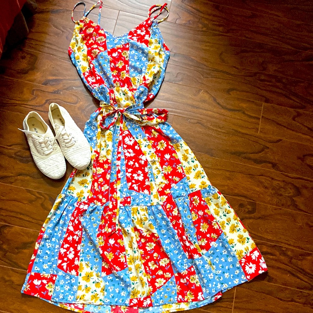 🆕 Patchwork look maxi strap dress in size M